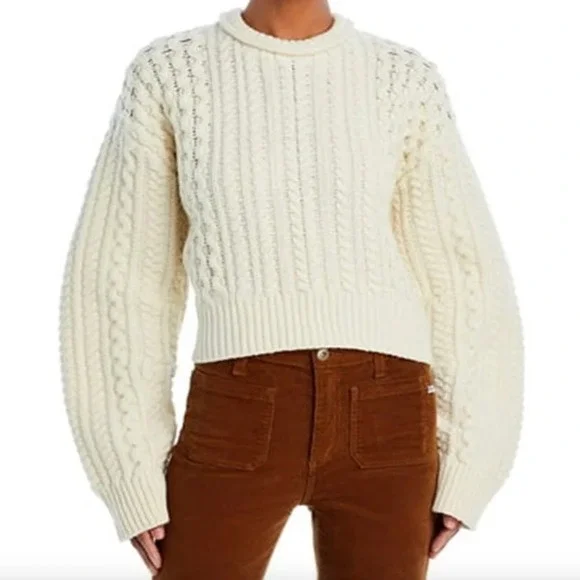 RE/DONE Natural Crewneck Cable Knit Pullover Sweater Medium Preppy Cabin NWT$495 - Picture 6 of 12